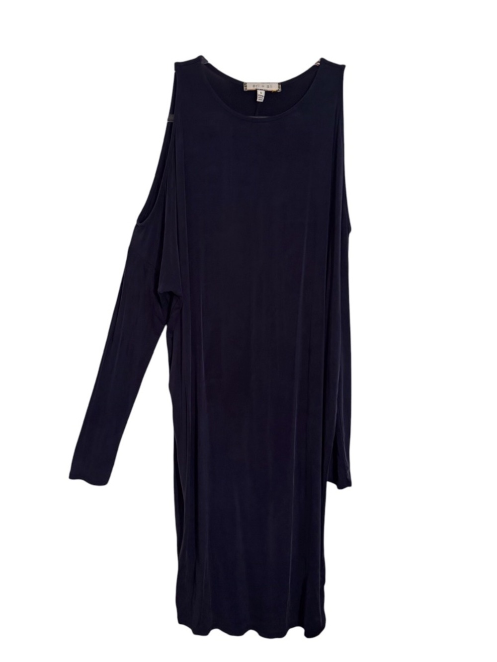 Eri + Ali Anthro Small Cold Shoulder Dress Blue Stretch Long Sleeve Knee Length